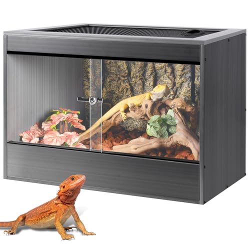 34 Gallon Reptile Enclosure, 24x18x18 Composite Wood & Plastic Reptile Terrarium, 24" Wide Lightweight Eco Reptile Habitat Lounge for Crested Leopard Gecko Lizard Snake Tortoise - size: 24x18x18 inch