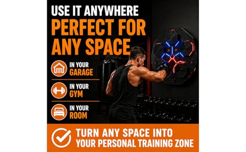 Music Boxing Machine for Adults, Bluetooth Wall Mounted Punching Machine, Interactive Boxing Trainer with LED Targets, Pro Boxing Gloves & Reflex Ball Headband, Home Gym Cardio Workout Training