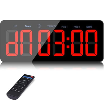 PELLOR Upgraded Gym Timer Clock for FBG/EMOM/Tabata, Interval Timer with Function Modes Display, Countdown/Up Stopwatch Clock for Sports,Home Gym,Yoga,Boxing,Garage,Office,Classroom