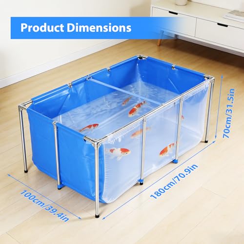 Rectangular Frame-Mounted Goldfish Pond with Drain Valve, Above-Ground Clear View Aquarium, Ideal for Ornamental Fish Breeding Outdoor Decorative Use