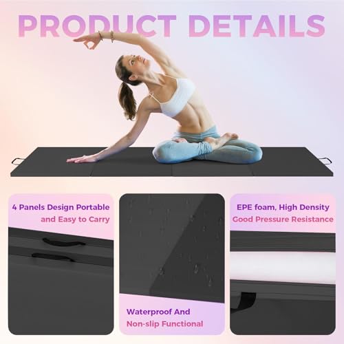 Folding Gymnastics Mat, 6x3Ft/6x2Ft Thick Portable Exercise and Tumbling Pad for Home Gym, Pilates, Aerobics and Martial Arts, 4-Panel Folding Floor Mat - size: 4-fold 6x2Ft