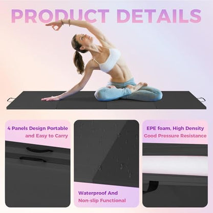 Folding Gymnastics Mat, 6x3Ft/6x2Ft Thick Portable Exercise and Tumbling Pad for Home Gym, Pilates, Aerobics and Martial Arts, 4-Panel Folding Floor Mat - size: 4-fold 6x2Ft