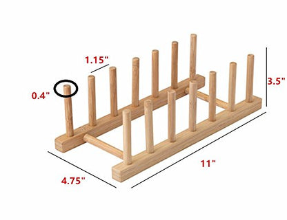 OSTBIT Plate Rack-holder Kitchen Cabinet and Pantry Organizer Rack, 6 Compartments,Pot Lid Holder or bookshelf 11 -inches bamboo