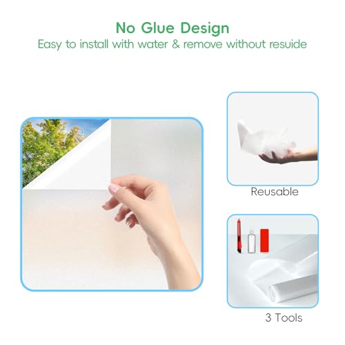 Window Privacy Film Frosted Privacy Window Film Heat Control UV Blocking Frosted Glass Window Film Static Cling Non-Adhesive Reusable Door Coverings for Bathroom&Home&Office(35.4 * 78.7'')