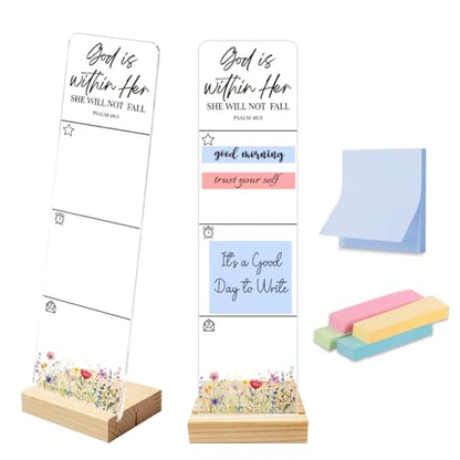 Sticky Notes Monitor Memo Board with Removable Wooden Base God is Within Her She Will Not Fall Portable Acrylic Sticky Note Holder Message Board Sign Bonus 200 Sheets Sticky Notes Office Desk