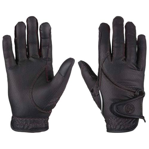 Ovation Unisex Tek-Flex Riding Gloves | Durable All-Season Leather Gloves with Touch Screen and Hook & Loop Wrist Closure - color: Black/Black, size: Medium