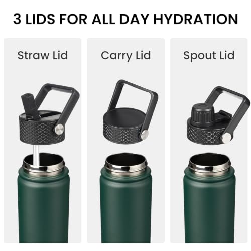 Konokyo 24 oz Insulated Stainless Steel Water Bottle with Straw Lid - color: Army Green, size: 24 Ounces