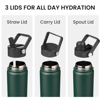 Konokyo 24 oz Insulated Stainless Steel Water Bottle with Straw Lid - color: Army Green, size: 24 Ounces