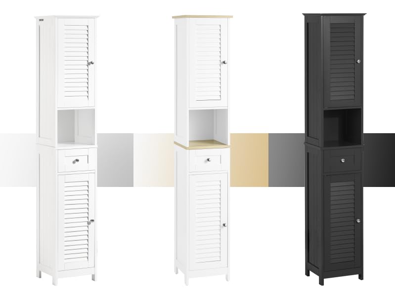 Haotian Narrow Bathroom Storage Cabinet, 67" Tall Skinny Bathroom Shelf with Drawers, Freestanding Corner Cabinet with Adjustable Shelves for Laundry Room, White, FRG236-W