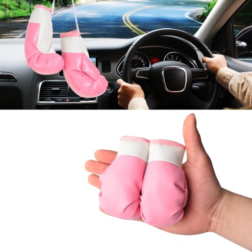 Pink Mini Boxing Gloves 3.9" Car Mirror Hanging Accessories - color: Pink