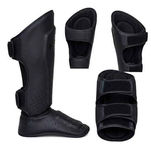 Martial Arts Shin Guards, Leg Protection for MMA, Kickboxing Training Instep Protection, Muay Thai Martial Arts Sparring Training Gear - color: Black, size: Large
