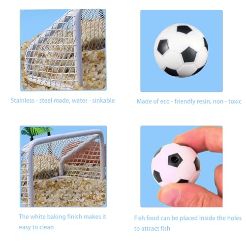 Fish Tank Decorations Stainless Steel Mini Soccer Goal & Football Set, Aquarium Decor & Accessories, Fish Tank Toys for Betta, Goldfish & Turtles, Mini Soccer Net Aquarium Ornament