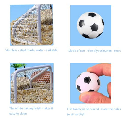Fish Tank Decorations Stainless Steel Mini Soccer Goal & Football Set, Aquarium Decor & Accessories, Fish Tank Toys for Betta, Goldfish & Turtles, Mini Soccer Net Aquarium Ornament