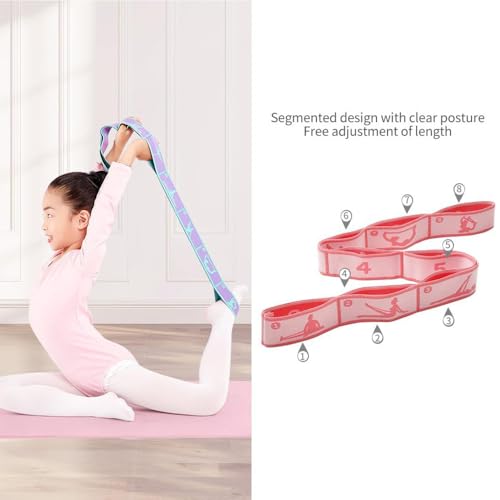 2 PCS Kids Stretching Strap - 8-Loop Adjustable Stretch Bands for Dance, Ballet, Yoga, Gymnastics Workout, Children‘s Fitness Equipment, Stretching Resistance Bands and Home Flexibility Training - color: Pink+Purple