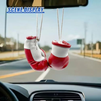 Mini Boxing Gloves Car Rearview Mirror Charm (Red) - color: Red