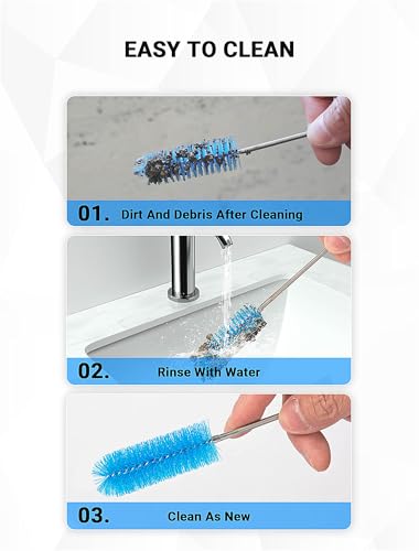 Flexible Long Drain Brush Tool with Large Double Elastic Nylon Ends, Stainless Steel Tube Cleaner Brush for Kitchen, Sink, Drain Pipe, and Long Pipe Cleaning, 2 Straw Cleaning Brushes