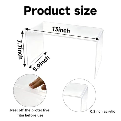 2 Pcs Extra Large Acrylic Display Risers, Clear Rectangular Shelf Stands 5mm Thick for Showcasing Collectibles and Decorative Displays (13*6*7.8)