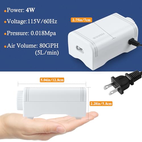 80GPH Aquarium Air Pump, Ultra Quiet Oxygen Pump for up to 120Gallon Fish and Turtle Tank, Powerful Fish Air Bubbler - color: White
