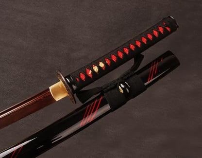 41 Inch Handmade Authentic Japanese Samurai Katana Sword Full Tang Red Damascus Steel Collectible Men's Fine Gifts