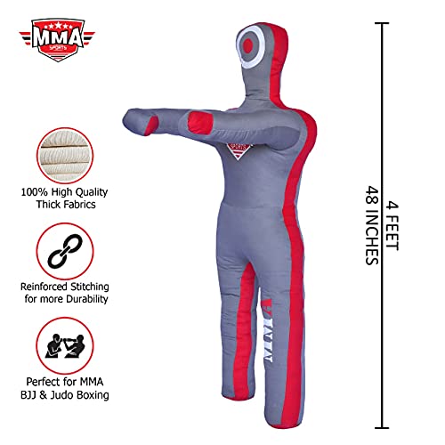 Kids Grappling Standing Dummy - Unfilled – Wrestling, Jiu-Jitsu, MMA Training Dummy with Moveable Arms and Legs – Durable Polyester Fabric - color: Grey-Stand, size: 4 ft-49 Inch