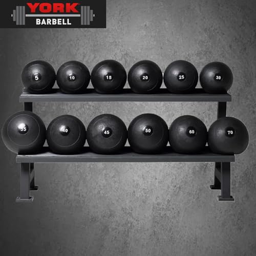 York Barbell 10LB Rubber Slam-Ball – Dead Weight with Textured Surface – Minimal Bounce Absorbs Impact – Pilates Yoga Strength Training Physical Therapy Cardio Exercises for Full Body Workout - Black