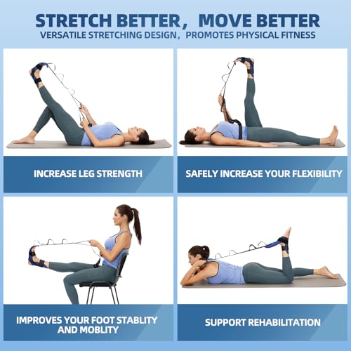 Foot and Calf Stretcher-Stretching Strap For Plantar Fasciitis, Heel Spurs, Foot Drop, Achilles Tendonitis & Hamstring. Yoga Foot & Leg Stretch Strap. (Blue) - color: Blue