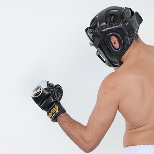 Farabi Sports Boxing Headgear Grill Head Gear MMA Training Kickboxing Sparring Gear Removable Front Bar Grill - color: Black, size: Large