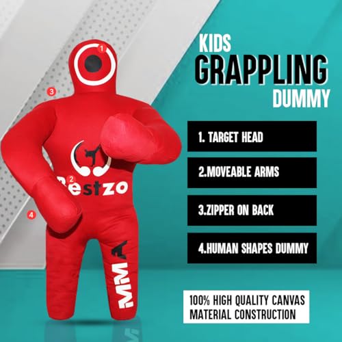 Bestzo Kids MMA Grappling Dummy - Unfilled Canvas Wrestling & BJJ Training Bag for Judo, Karate & Self Defense (48-Inch)