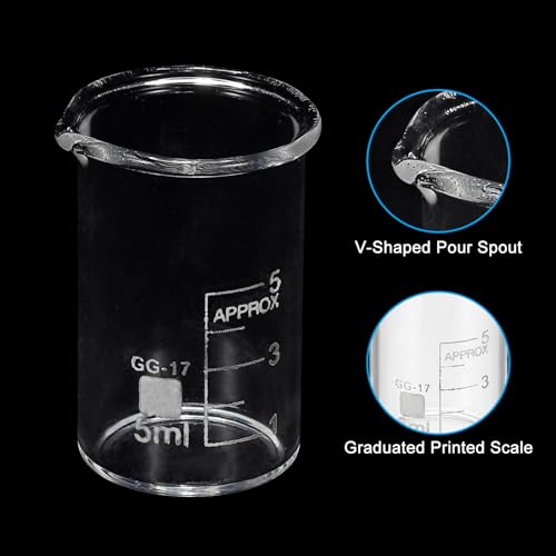 PATIKIL 5ml Glass Beaker, 2 Pack Measuring Glass Beaker Graduated Borosilicate Lab Cups Mug Low Form Heat Safe Transparent with Spout Label for Laboratory Science Kitchen Liquids - size: 5ml