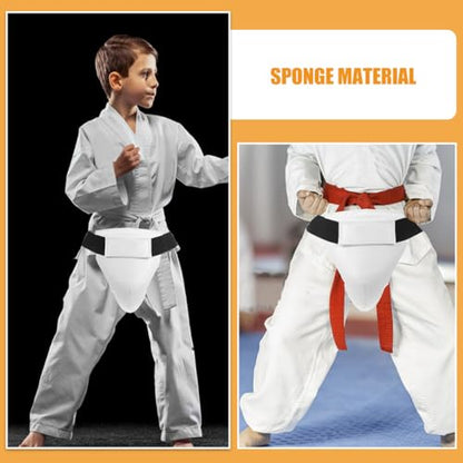 GARVALON Boxing Groin Protector Male Martial Arts Guard Adjustable Elastic Crotch Protector 2pcs Set with Hook Loop Closure for Taekwondo Sparring and Combat Training