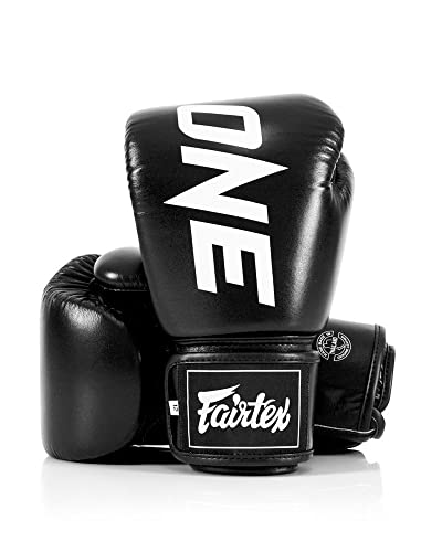 Fairtex BGV1 ONE Boxing Gloves, Leather Muay Thai MMA Kickboxing Training - color: Black, size: 16 oz