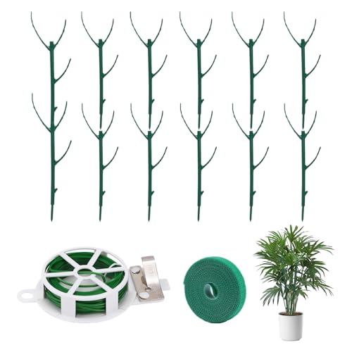 Decorative Stackable Twig, Plant Support Frame & Cage Support Rings, Plant Holder Stick Moss Pole, Twig Trellis with 12 Poles for Indoor Outdoor and Potted Plants Flower Other Climbing Plants - color: green