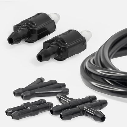 Click&Fit Universal Windshield washer Check Valves Extended repair kit, 6.5 feet Hose, 6-connectors compatible with Toyota, Ford, Chevy, Nissan, wide vehicle models – Wiper fluid rubber tubing