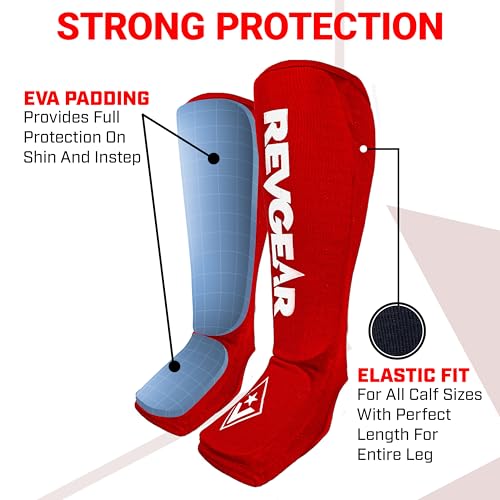Revgear Dominator Muay Thai Shin Guard, MMA, Kickboxing. Cloth with Instep - color: Red, size: Medium