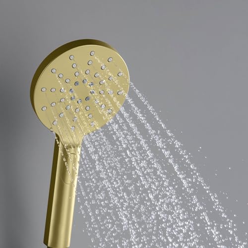 Circular 3 Settings ABS Handheld Shower Head, Multi-Function Showerhead with 3 Spray Modes, Ergonomic Design, Water-Efficient, Easy Install for Bathroom Showers, Brushed Gold Finish