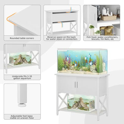 40-50 Gallon Aquarium Stand, Fish Tank Stand with Cabinet Storage, Metal Turtle Reptile Tank Stand, Fish Tank Accessories Storage, 36.6" L*18.9" W Tabletop, White - color: White