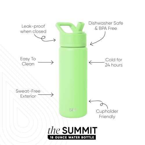 Simple Modern Insulated Water Bottle with Straw | 18oz | Green - color: -Baja, style: 18oz