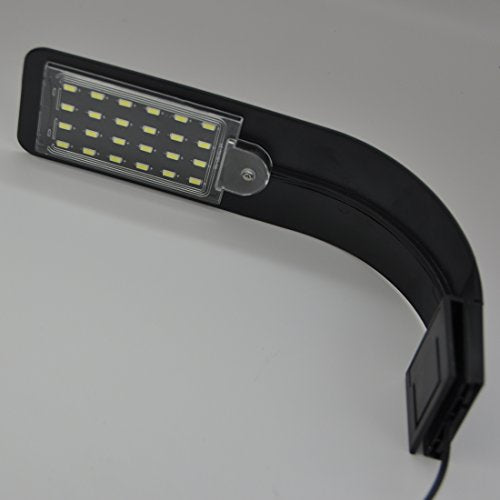 24 LED Aquarium Planted Light 10W Full Spectrum Plant Grow Clip Lamp Fish Tank Lighting White and Blue LED (Black)
