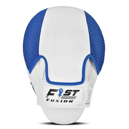 Boxing Pads Curved Focus Mitts, Maya Hide Leather Hook and jab Training Pads, Adjustable Strap Ventilated, MMA Muay Thai Kickboxing Coaching Martial Arts Punching Hand Target Strike Shield - color: Blue-Whit