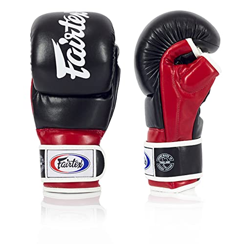 Fairtex FGV18 MMA Boxing Gloves, Leather Muay Thai Martial Arts Training - color: Black/Red, size: Small
