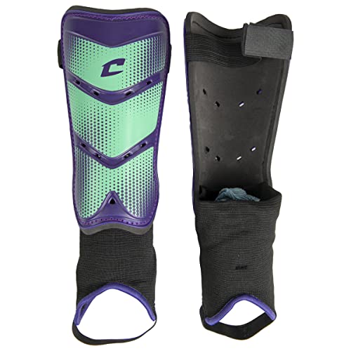 Champro League Soccer Shin Guards with Padded Ankle - color: Purple, Aqua, size: 2X-Small