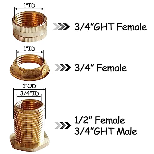 Brass Bulkhead Fitting 1/2" Female x 3/4" GHT Male with Plug, 2PCS | Fit for 1" ID Hole to Install Include 3/4" GHT Female End Caps Garden Hose Water Tank Connector Compression Bulkhead Fittings - size: 2 Set, style: with End Caps