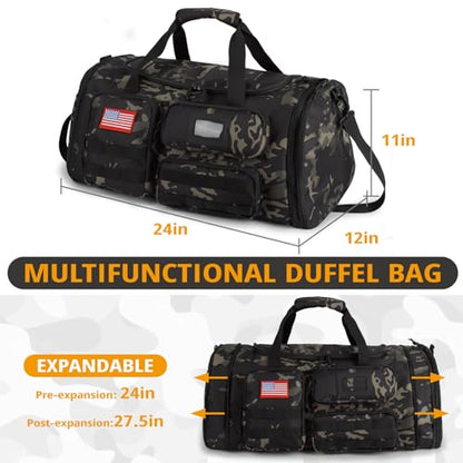 Expandable Gym Bag for Men,Tactical Large 3-in-1 Travel Duffle Backpack Bag - color: Camo Black