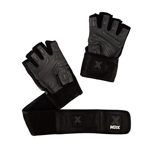 MRX Weight Lifting Pro Level Gloves with 18 Inches Long Wrist Strap Gym Workout Exercise & Fitness in - color: Black Grey, size: X-Large