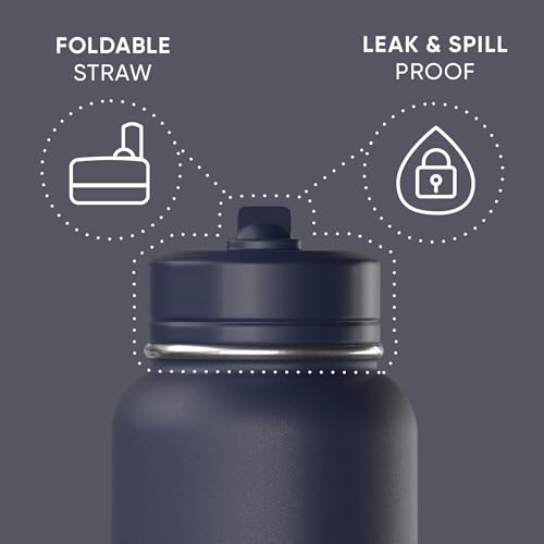 Hydrapeak 32oz Sport Insulated Water Bottle with Straw Lid, Leak & Spill Proof, Keeps Drinks Cold for 24 Hours, Hot for 12 Hours, Premium Stainless Steel Water Bottles (32oz, Navy) - color: Navy