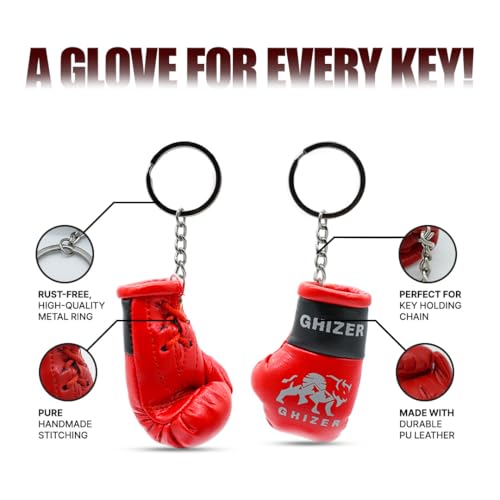 Mini Boxing Glove & Punching Bag Keychain Set – PU Leather Keyring Sports Lovers Gift & Gifts For Men (3 pcs) - color: Red and Black