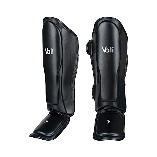 Lancer Leather Shin Guards Instep for Muay Thai - color: Black, size: Large-X-Large