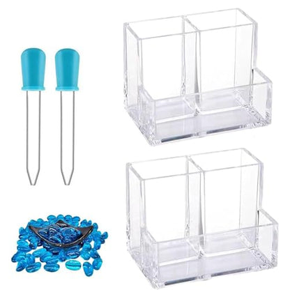 Mini Clear Acrylic Fish Tank Kit,Multifunctional Desk Aquarium Set with Tools,Pen Holder Makeup Brush Organizer,Micro Landscape Box for Home Office Decor,2 Pieces