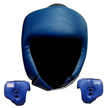 Ultimate - Pro Training Head Guard - Open Face - Boxing MMA Muay Thai Training - color: Blue, size: Small-Medium