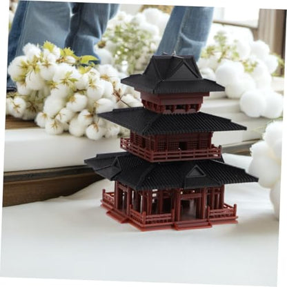 Healeved Miniature Pagoda Tower Aquarium Fish Tank Decoration, Small 7.8x7.8x8.8cm Resin Dual-Structure Japanese Garden Ornament for Desktop Zen Micro Landscape